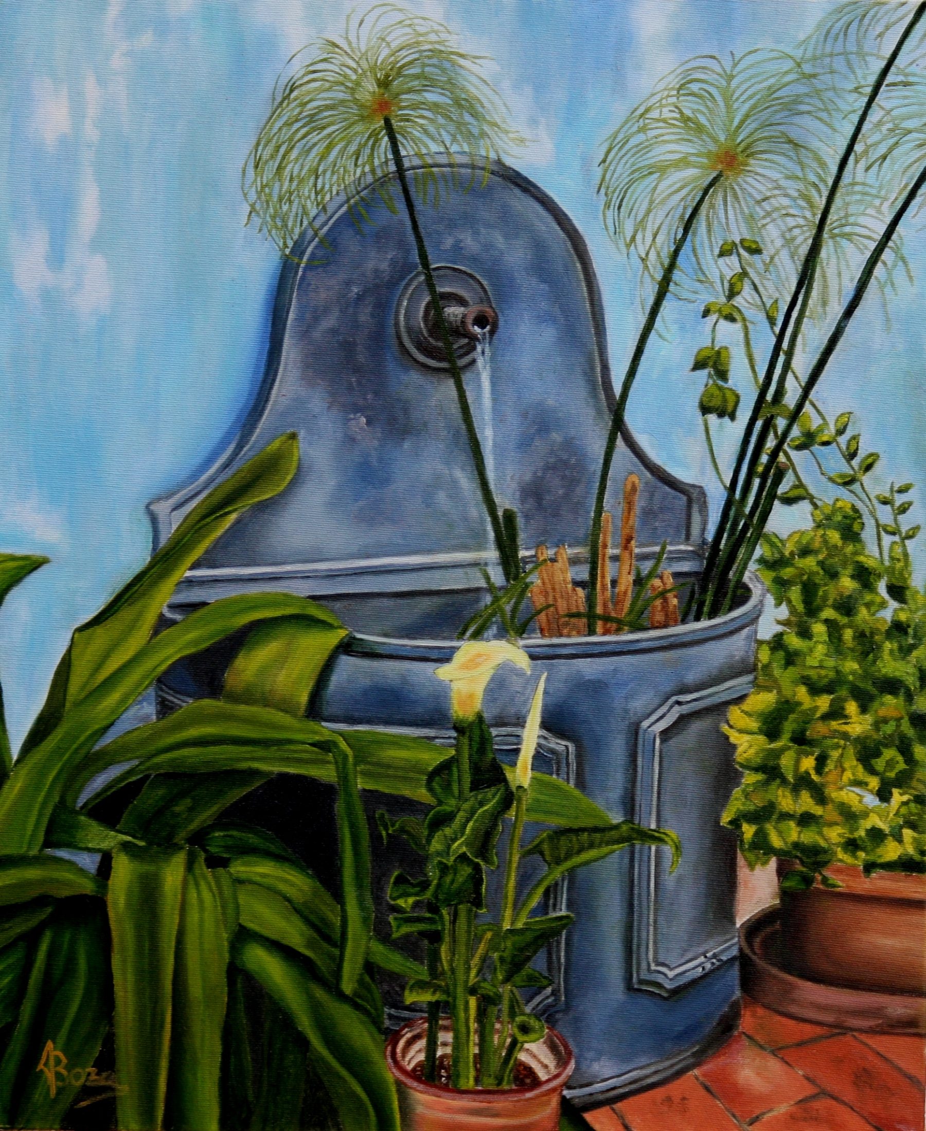 Fuente con plantas