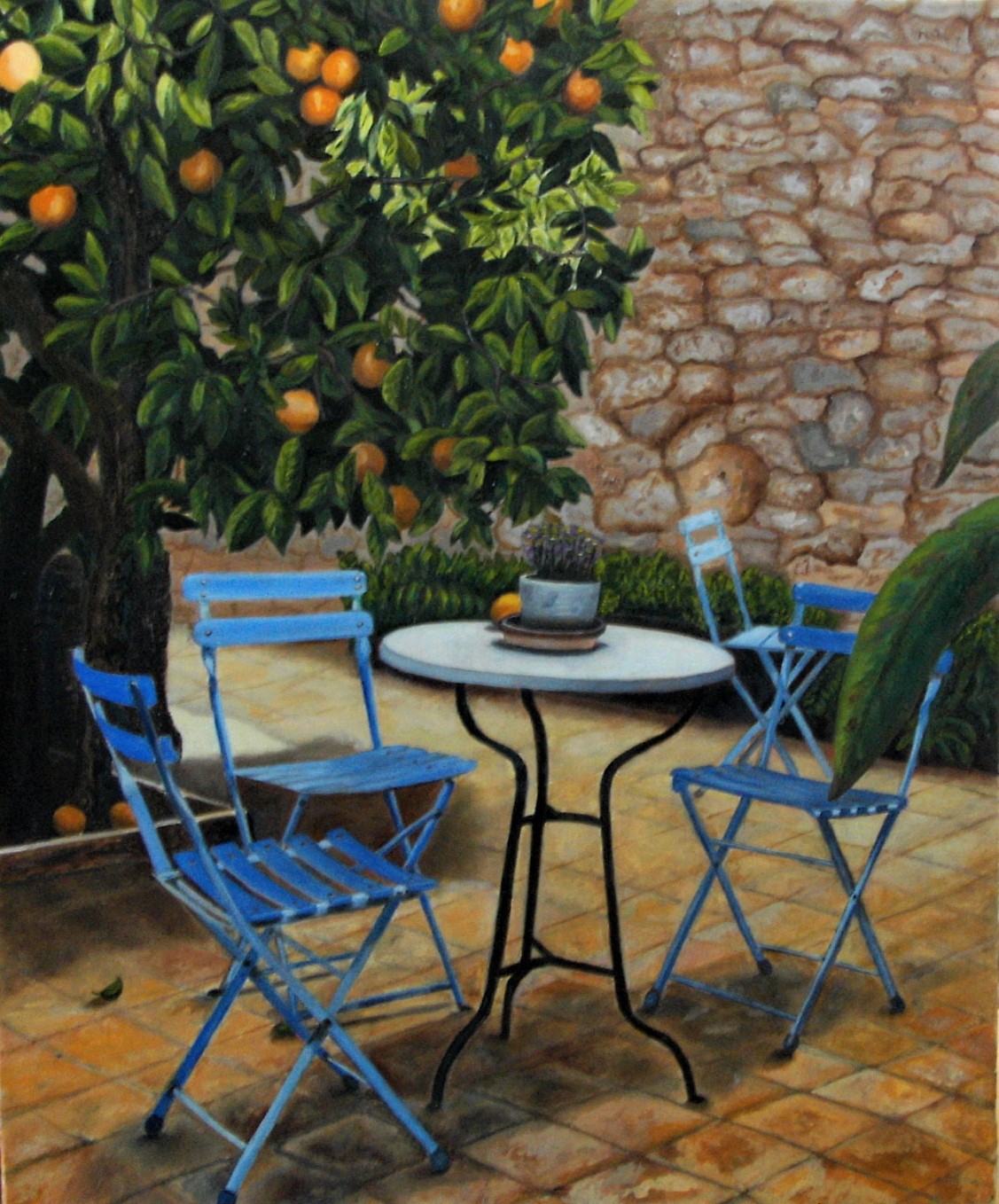 Jardín con naranjo