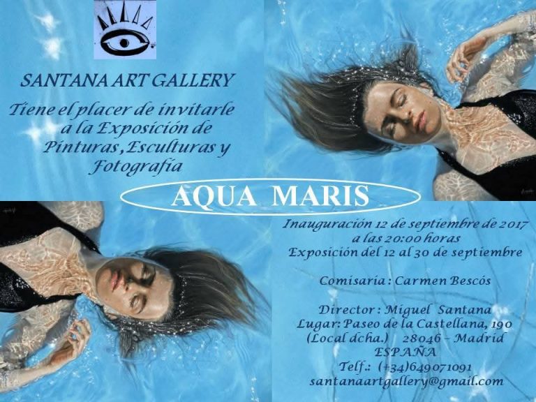 Invitación a la exposición "Aqua Maris" con dos retratos de mujer sumergida.