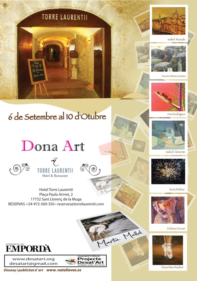 Cartel de la exposición Dona Art en el Hotel Torre Laurentii con obras de las artistas participantes.