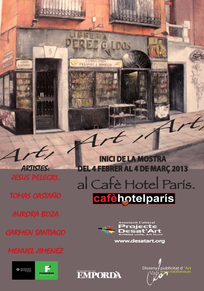 Cartel de la exposición con ilustración de una librería antigua.