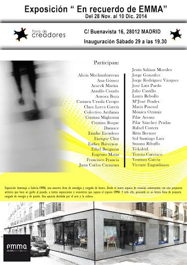 Cartel homenaje con listado de artistas participantes y logo de galería emma.