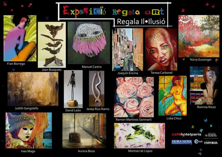 Cartel con mosaico de obras de distintos artistas, incluida Aurora Boza.