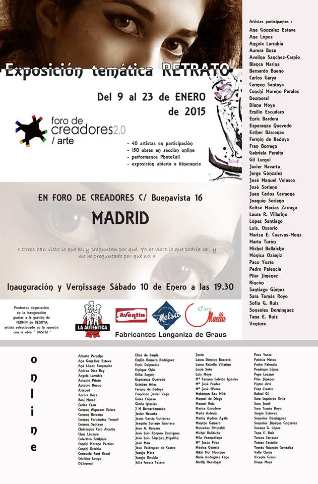 Cartel de la exposición colectiva de retrato con listado de artistas participantes.