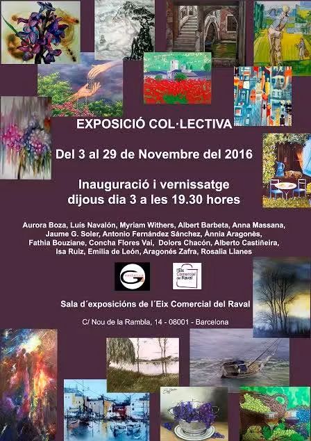 Cartel con lista de artistas, incluida Aurora Boza, y mosaico de obras.