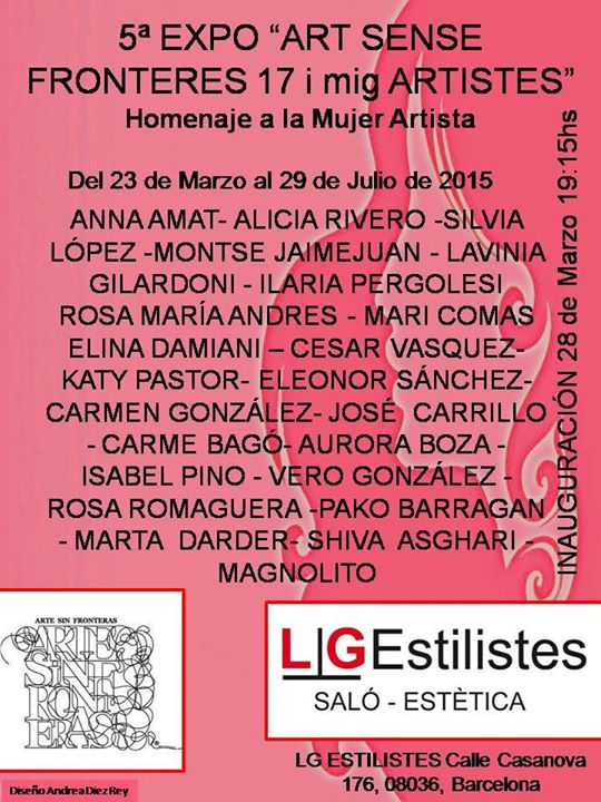 Cartel rosa de la exposición homenaje con listado de artistas.