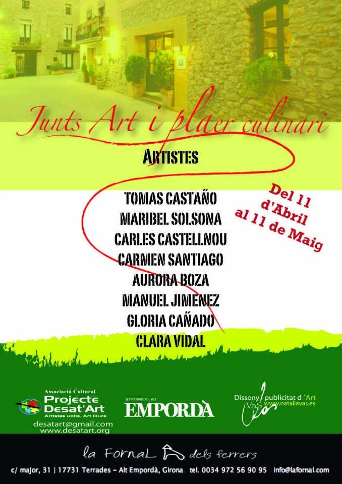 Cartel de la exposición con foto de un pueblo con soportales.