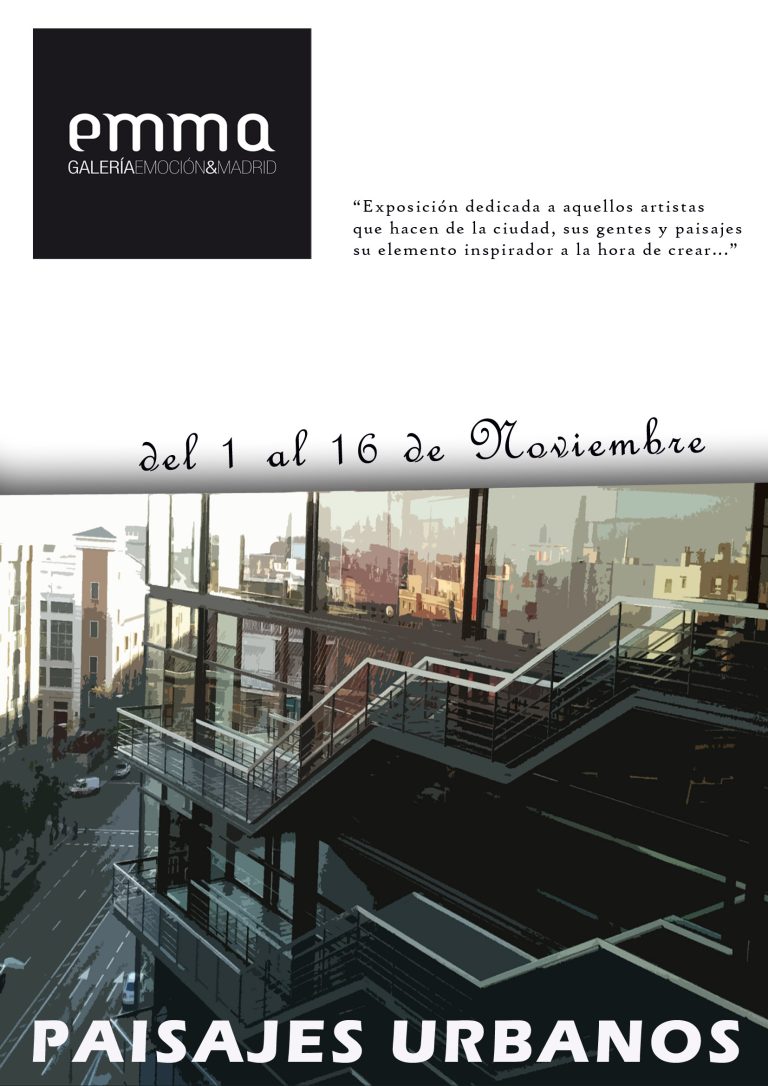 Cartel de la exposición con foto de un edificio urbano.