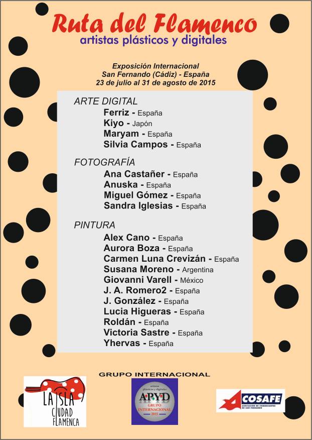 Cartel con lista de artistas por categoría, incluida Aurora Boza en pintura.