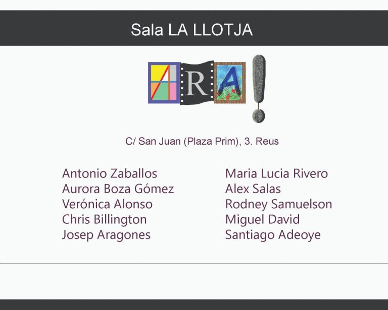 Cartel de la exposición colectiva en la Sala La Llotja con la lista de artistas participantes.