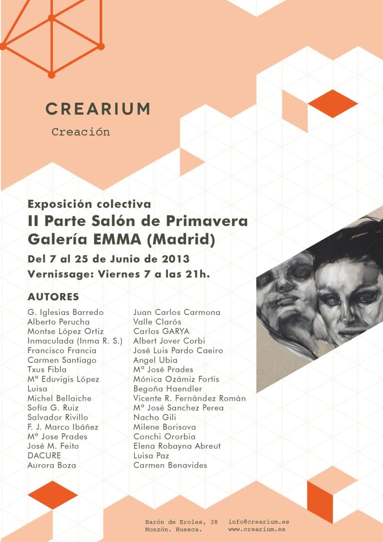 Cartel de la exposición colectiva II Parte Salón de Primavera en Galería EMMA con lista de autores.