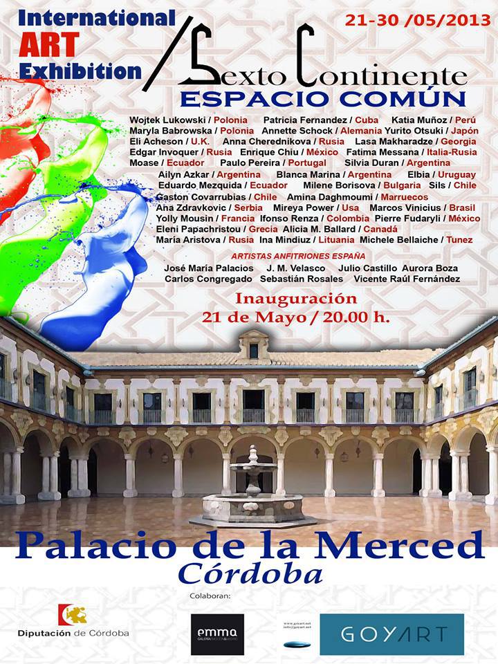Cartel de la exposición internacional con listado de artistas participantes por país.